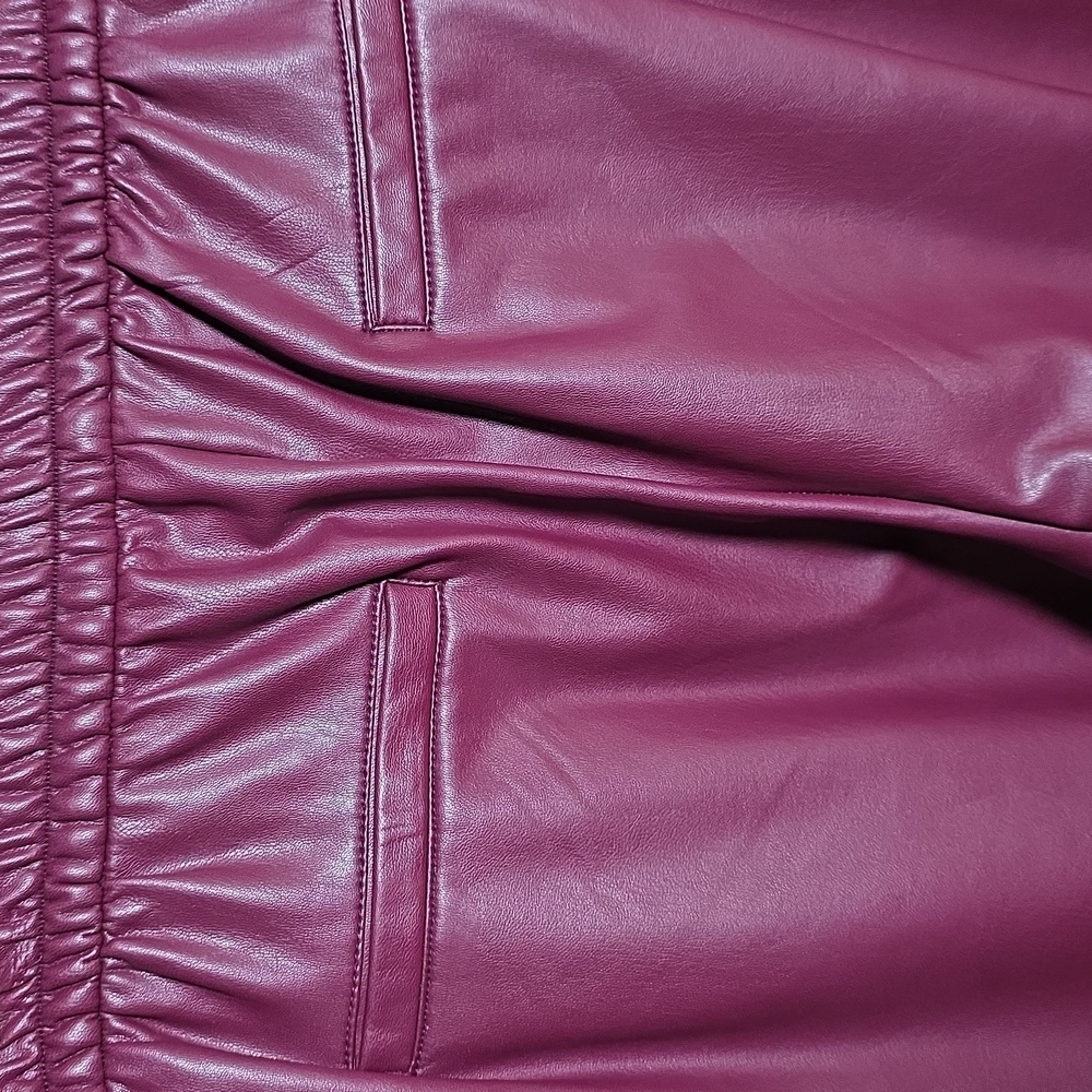 Express Burgandy Faux Leather Joggers, Size M - Picture 8 of 11